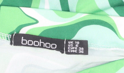 Boohoo Women's Green Geometric Ruched Pencil Skirt Size 10