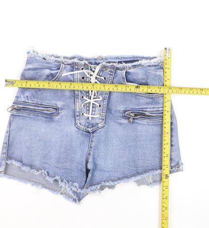 DYSIE Womens Blue Denim Lace Up Cut-Off Shorts Size 8