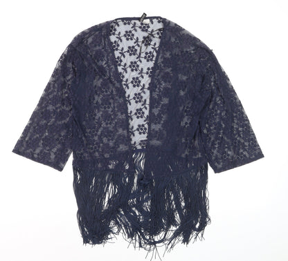 George Women’s Blue Lace Fringe Cardigan Size 12 Boho Kimono Style