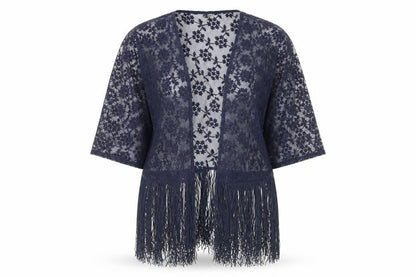 George Women’s Blue Lace Fringe Cardigan Size 12 Boho Kimono Style