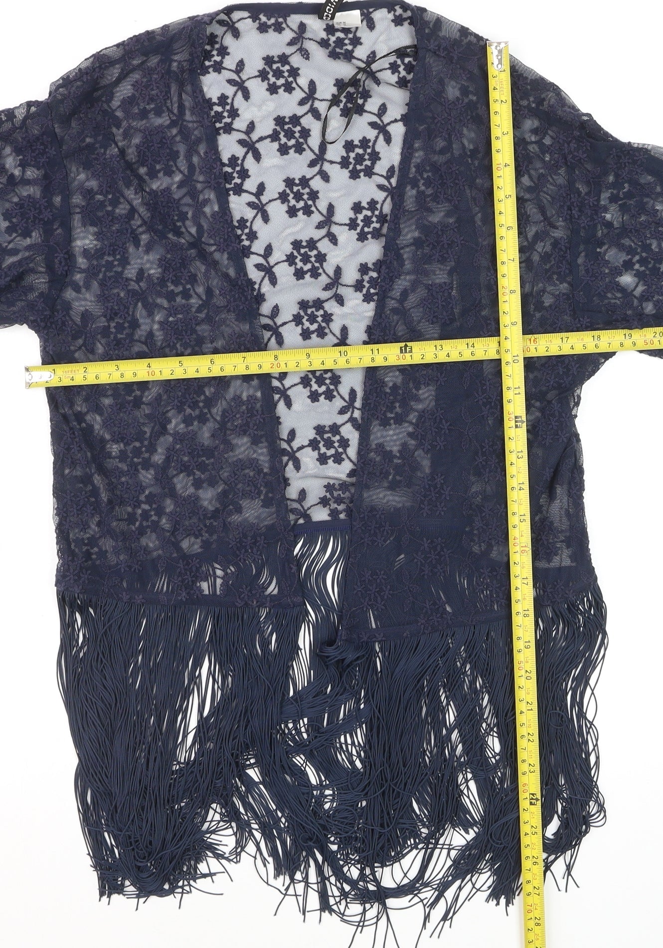 George Women’s Blue Lace Fringe Cardigan Size 12 Boho Kimono Style