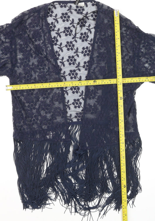 George Women’s Blue Lace Fringe Cardigan Size 12 Boho Kimono Style