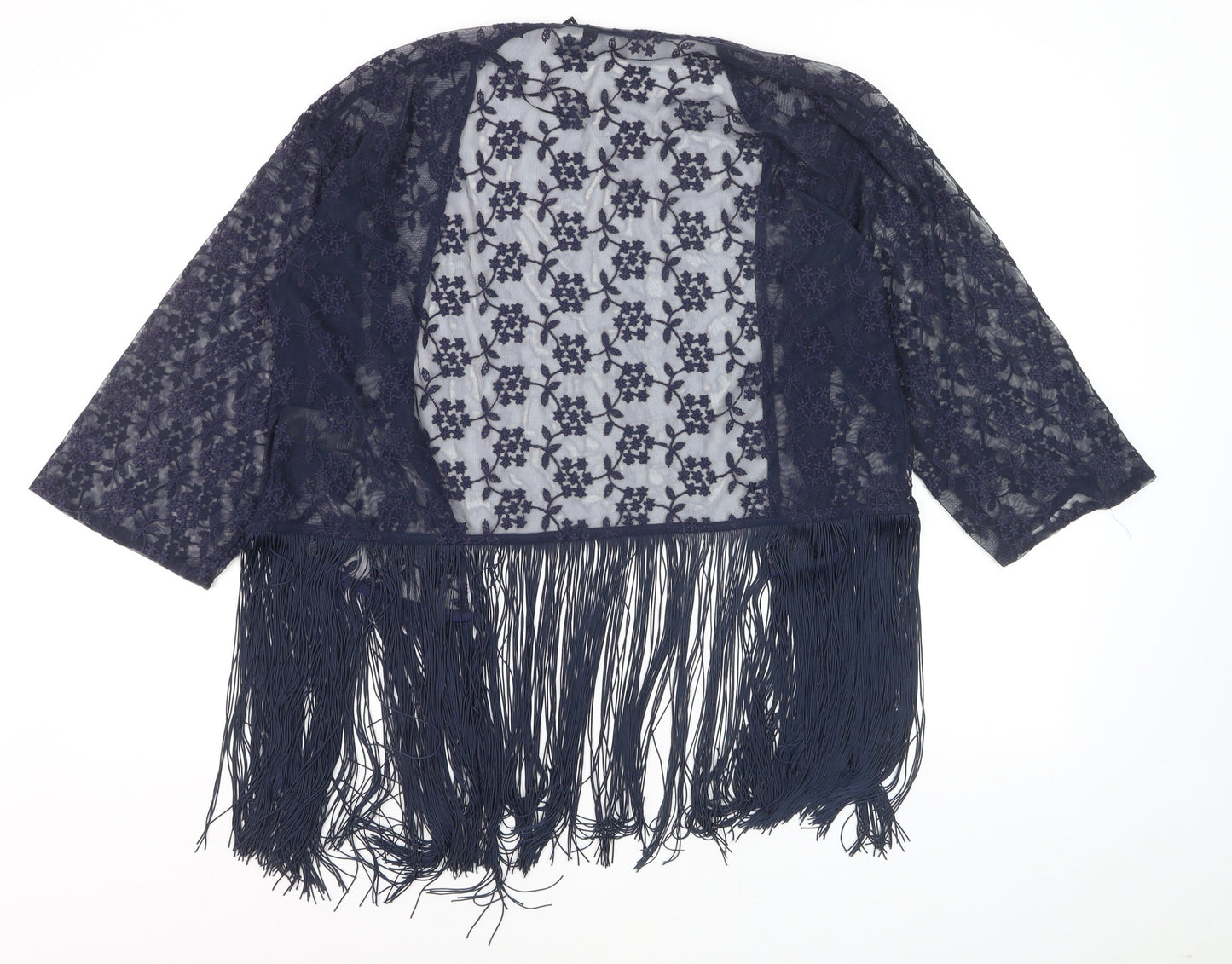George Women’s Blue Lace Fringe Cardigan Size 12 Boho Kimono Style