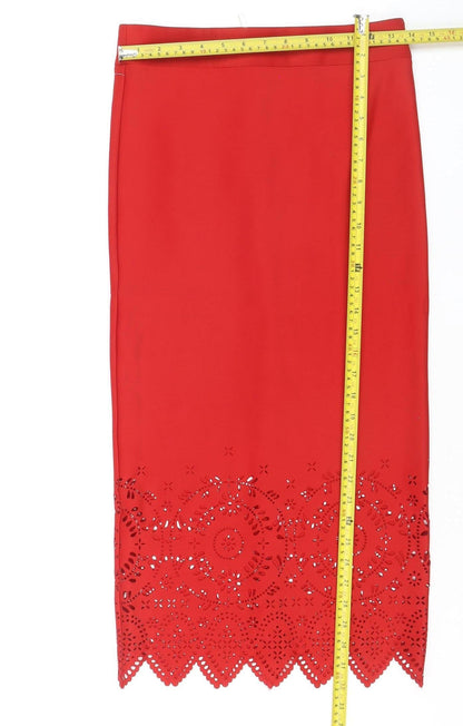 Next Women Red Midi Pencil Skirt Size 8 Stretch High Waist Elegant