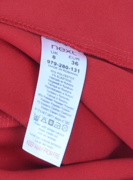 Next Women Red Midi Pencil Skirt Size 8 Stretch High Waist Elegant