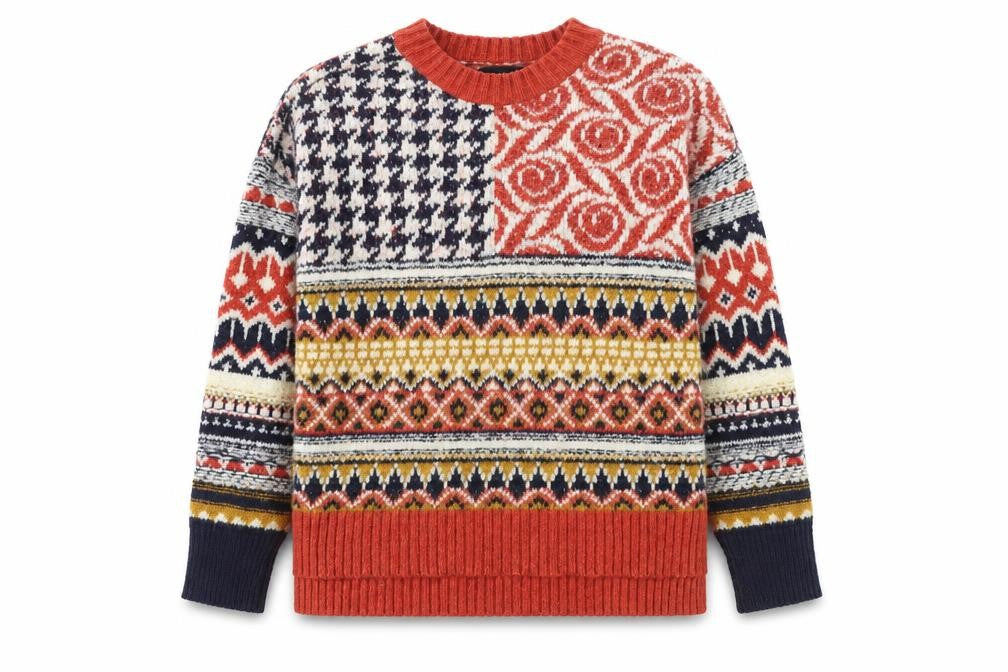 Desigual Women's Multicoloured Wool Blend Fair Isle Crew Neck Jumper Size S