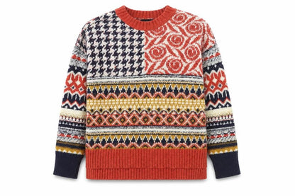 Desigual Women's Multicoloured Wool Blend Fair Isle Crew Neck Jumper Size S