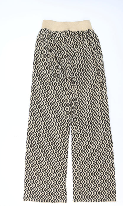Primark Women's Beige Geometric Wide-Leg Knit Trousers Size 6/8
