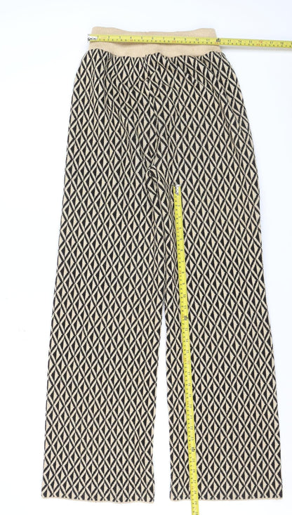 Primark Women's Beige Geometric Wide-Leg Knit Trousers Size 6/8