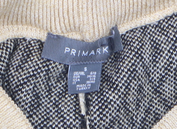 Primark Women's Beige Geometric Wide-Leg Knit Trousers Size 6/8
