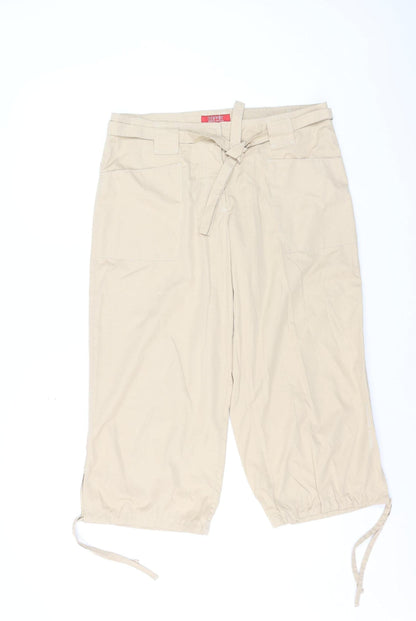 Esprit Women Beige Capri Trousers Size 14 Belted Lightweight Casual