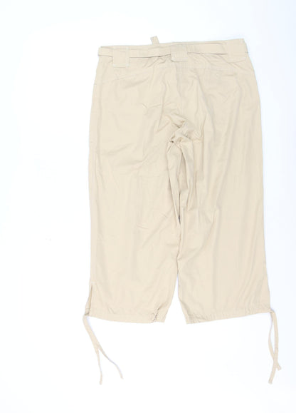 Esprit Women Beige Capri Trousers Size 14 Belted Lightweight Casual