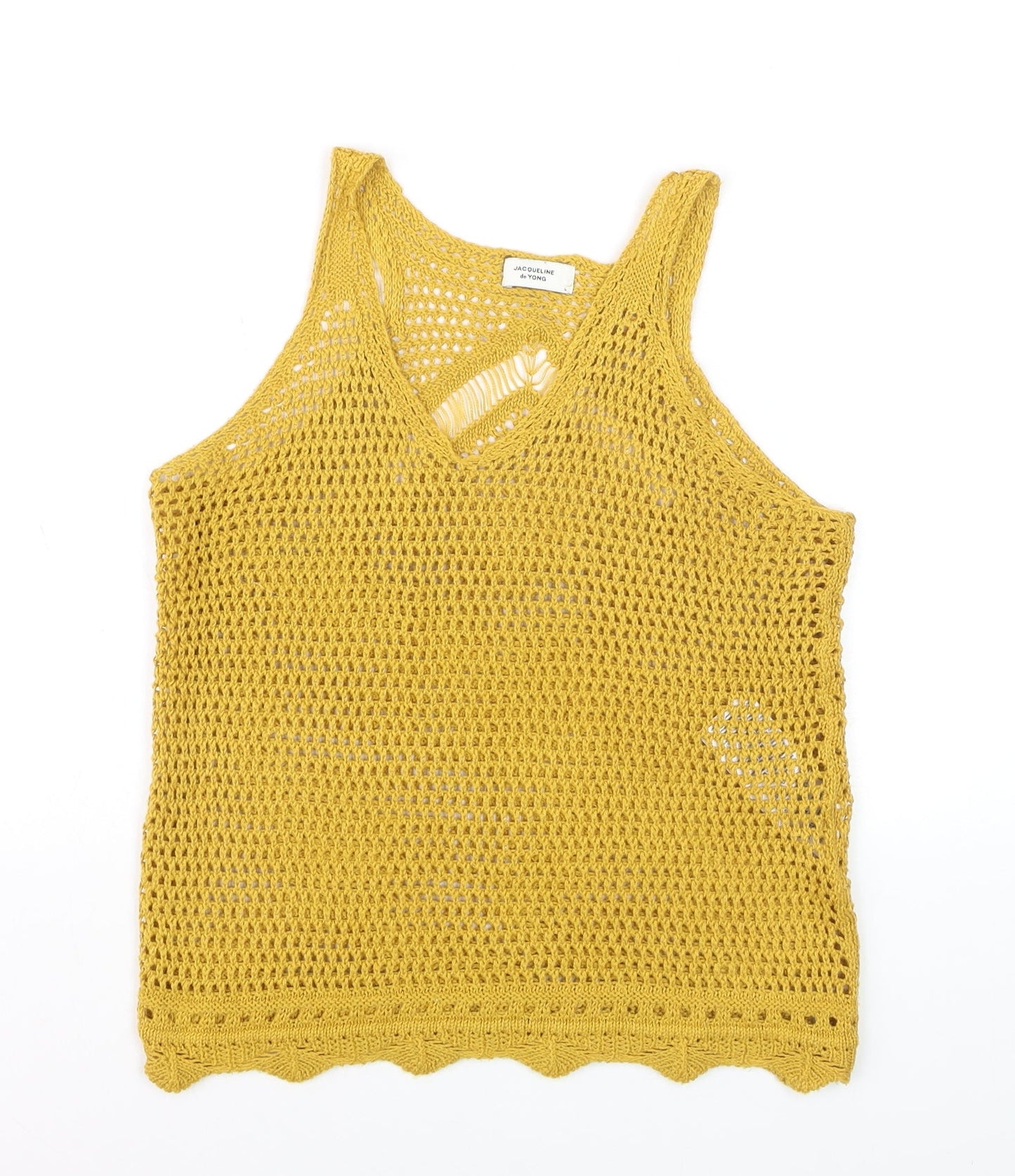 Jacqueline de Yong Women Yellow Crochet Knitted Tank Top L