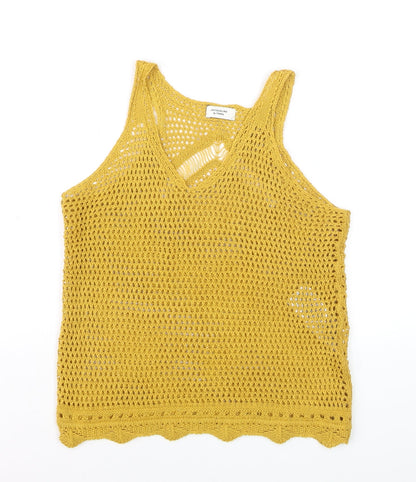 Jacqueline de Yong Women Yellow Crochet Knitted Tank Top L