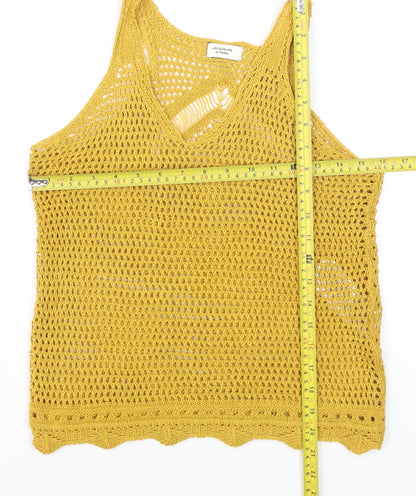 Jacqueline de Yong Women Yellow Crochet Knitted Tank Top L