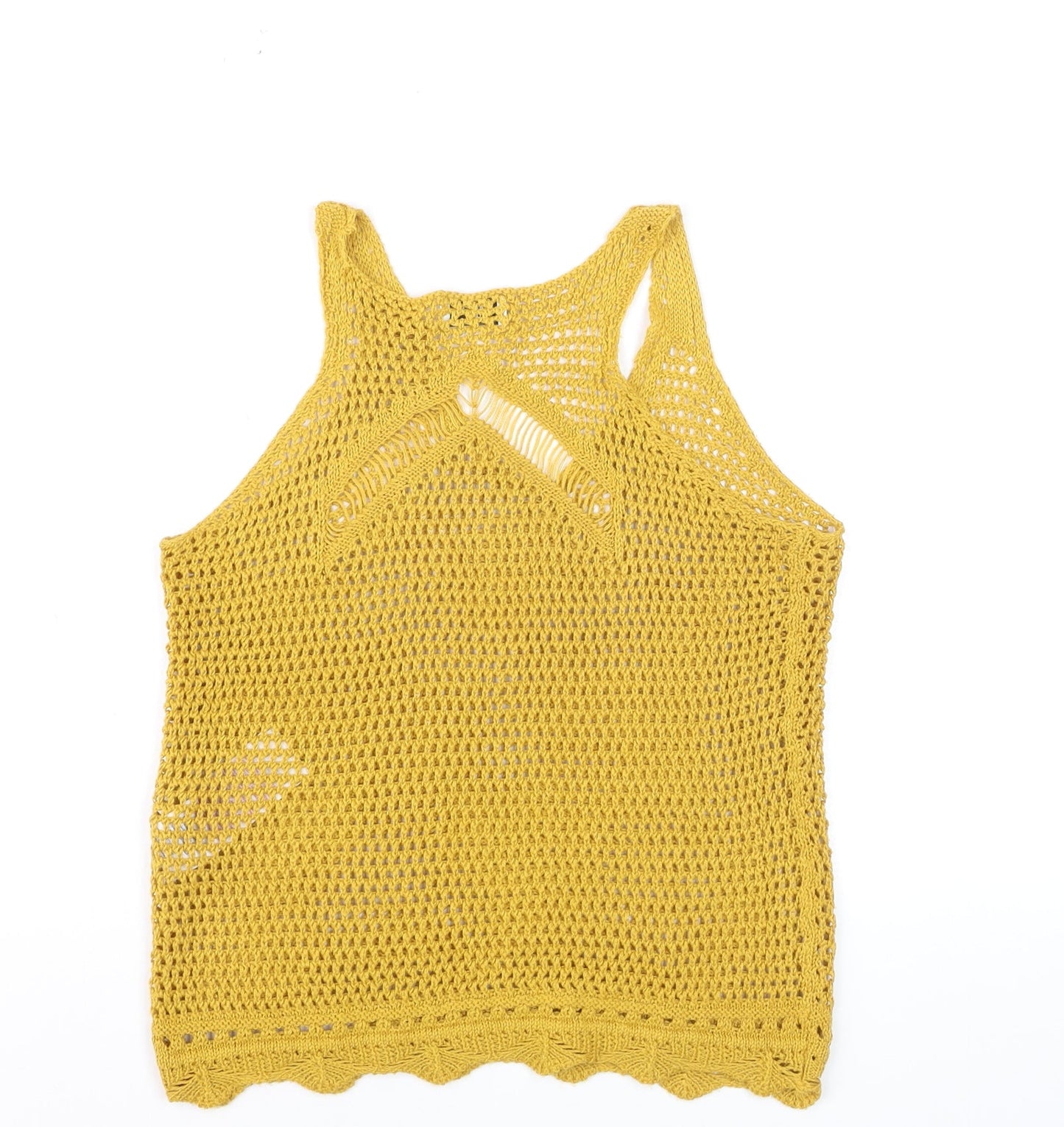 Jacqueline de Yong Women Yellow Crochet Knitted Tank Top L
