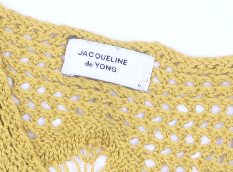 Jacqueline de Yong Women Yellow Crochet Knitted Tank Top L