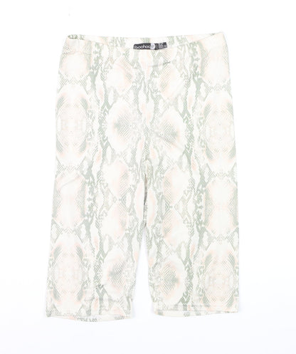 Boohoo Women Beige Green Animal Print Biker Shorts Size 12