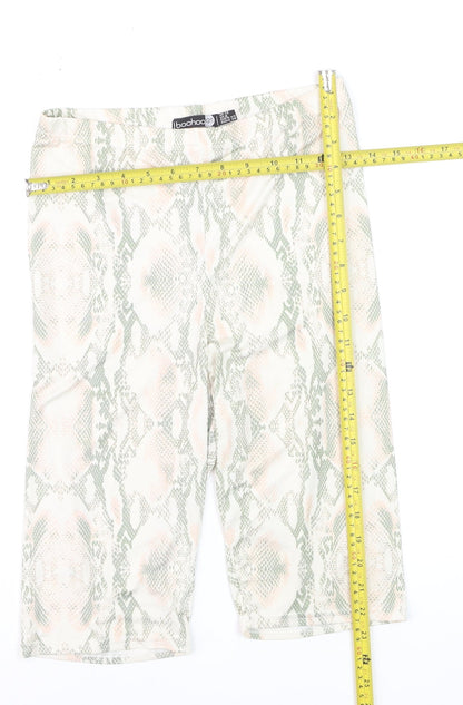 Boohoo Women Beige Green Animal Print Biker Shorts Size 12