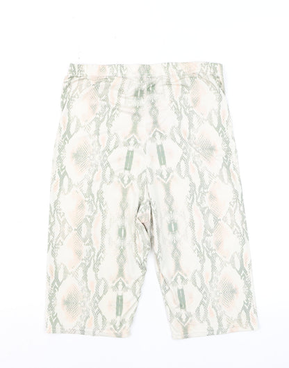 Boohoo Women Beige Green Animal Print Biker Shorts Size 12