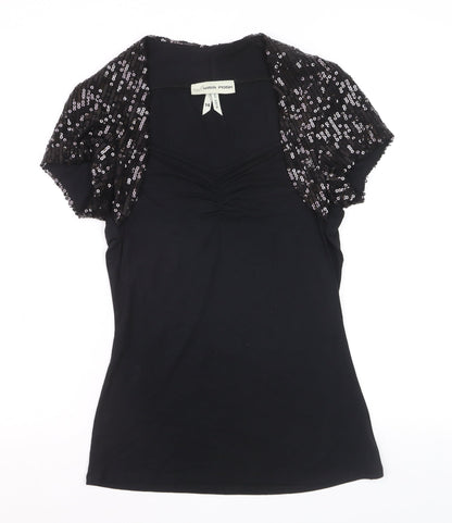 Miss Posh Women’s Black Sequin Short Sleeve V-Neck Party Top Size 14