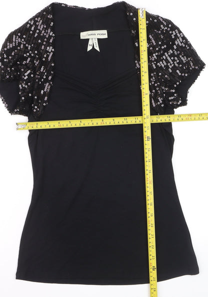 Miss Posh Women’s Black Sequin Short Sleeve V-Neck Party Top Size 14