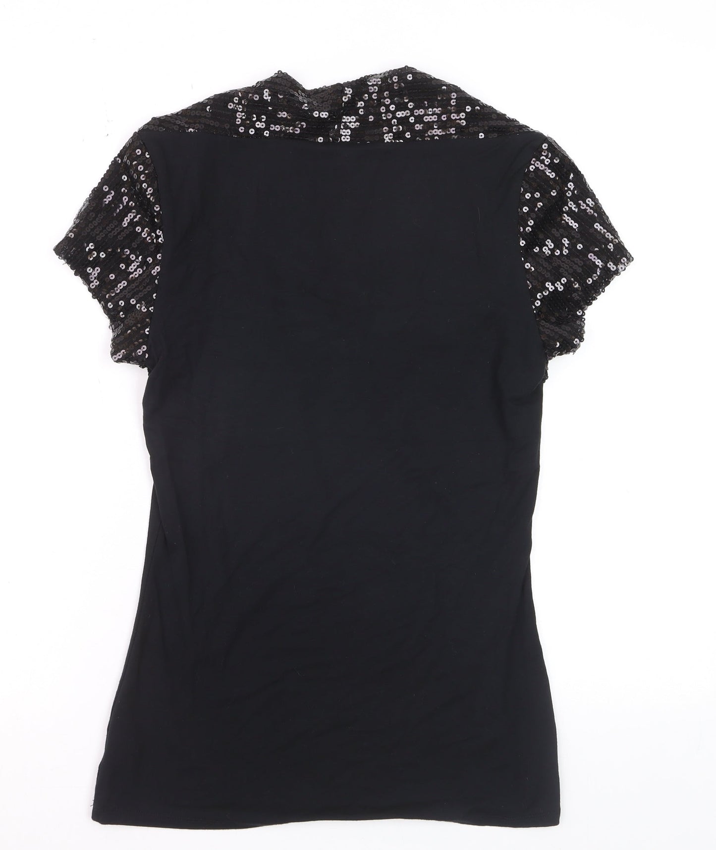 Miss Posh Women’s Black Sequin Short Sleeve V-Neck Party Top Size 14