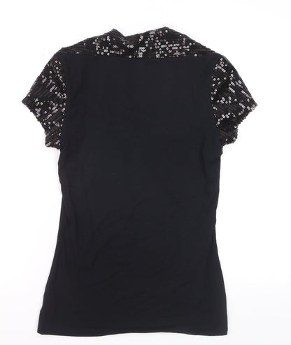 Miss Posh Women’s Black Sequin Short Sleeve V-Neck Party Top Size 14