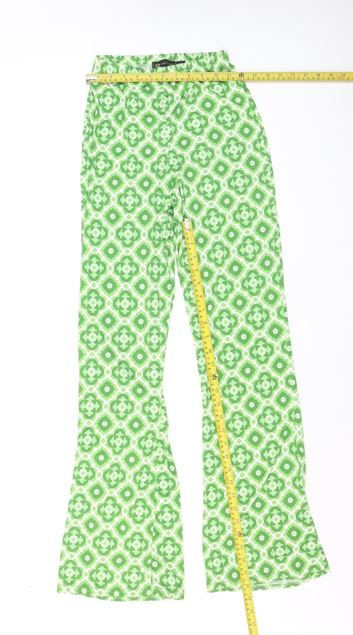 I Saw It First Womens Green Geometric Flared Stretch Trousers UK 8