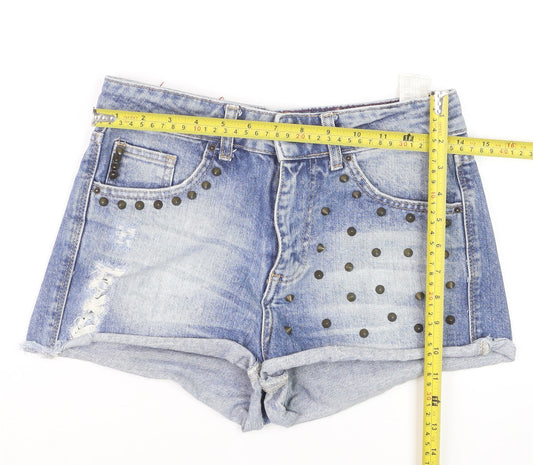 Pull & Bear Women Blue Studded Denim Hot Pants Shorts Size 8