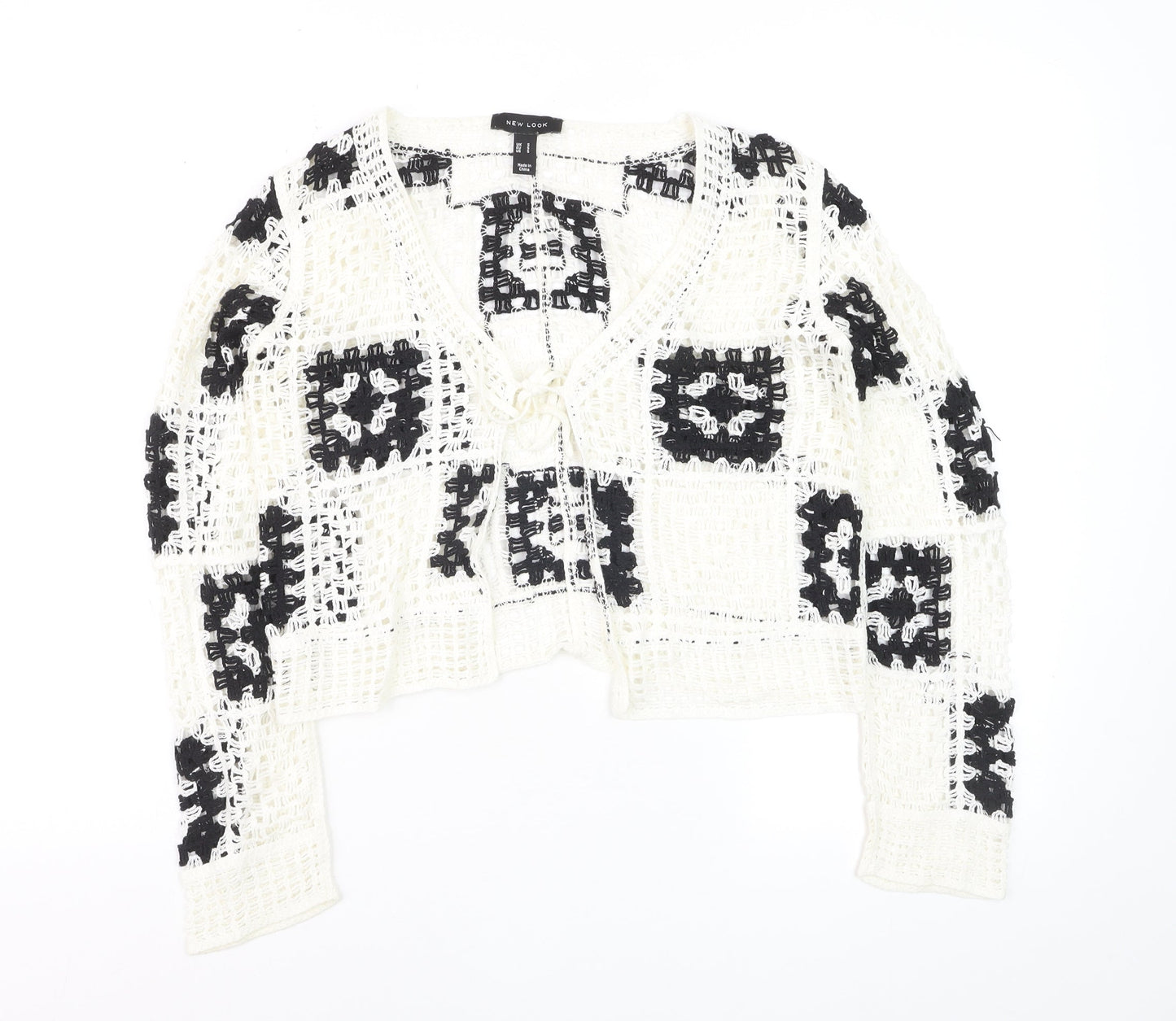 New Look Women's Black & White Crochet Open Knit Cardigan Size S