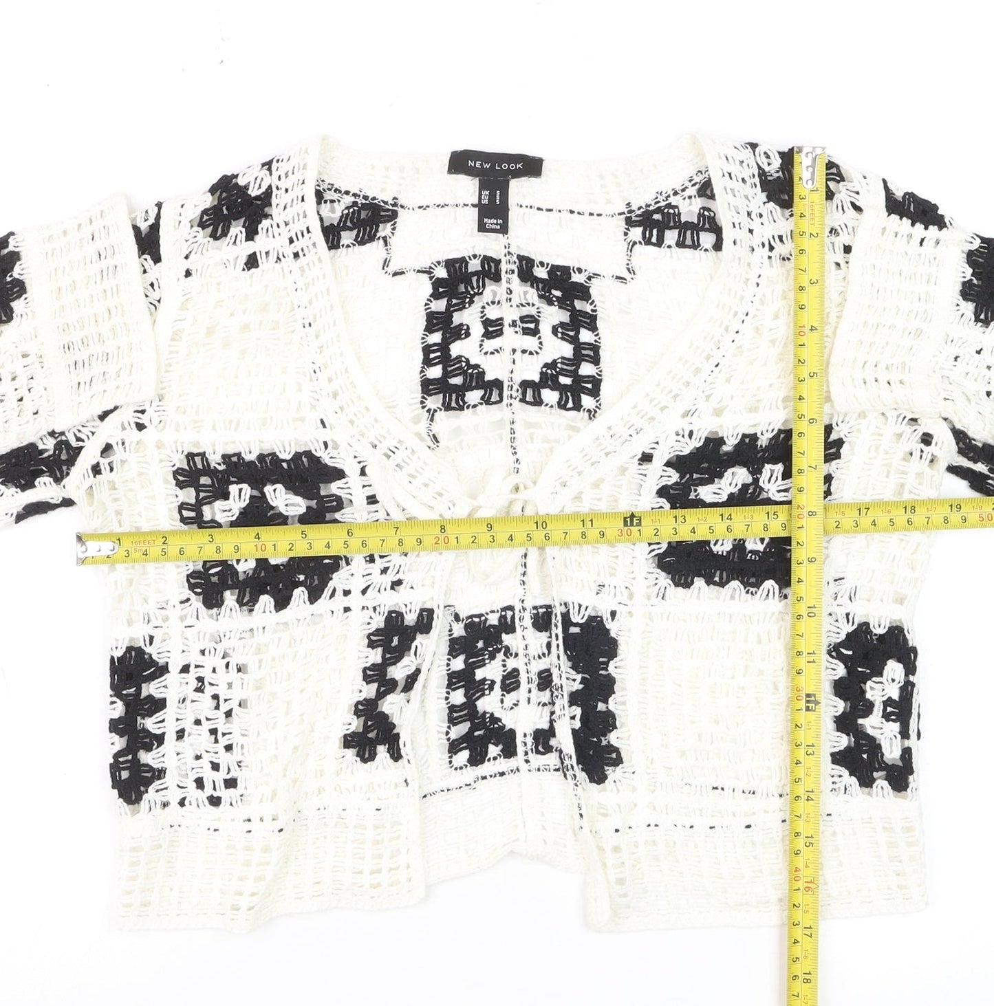 New Look Women's Black & White Crochet Open Knit Cardigan Size S