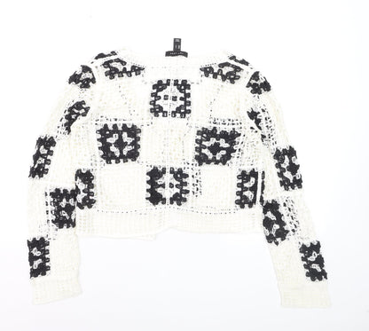 New Look Women's Black & White Crochet Open Knit Cardigan Size S
