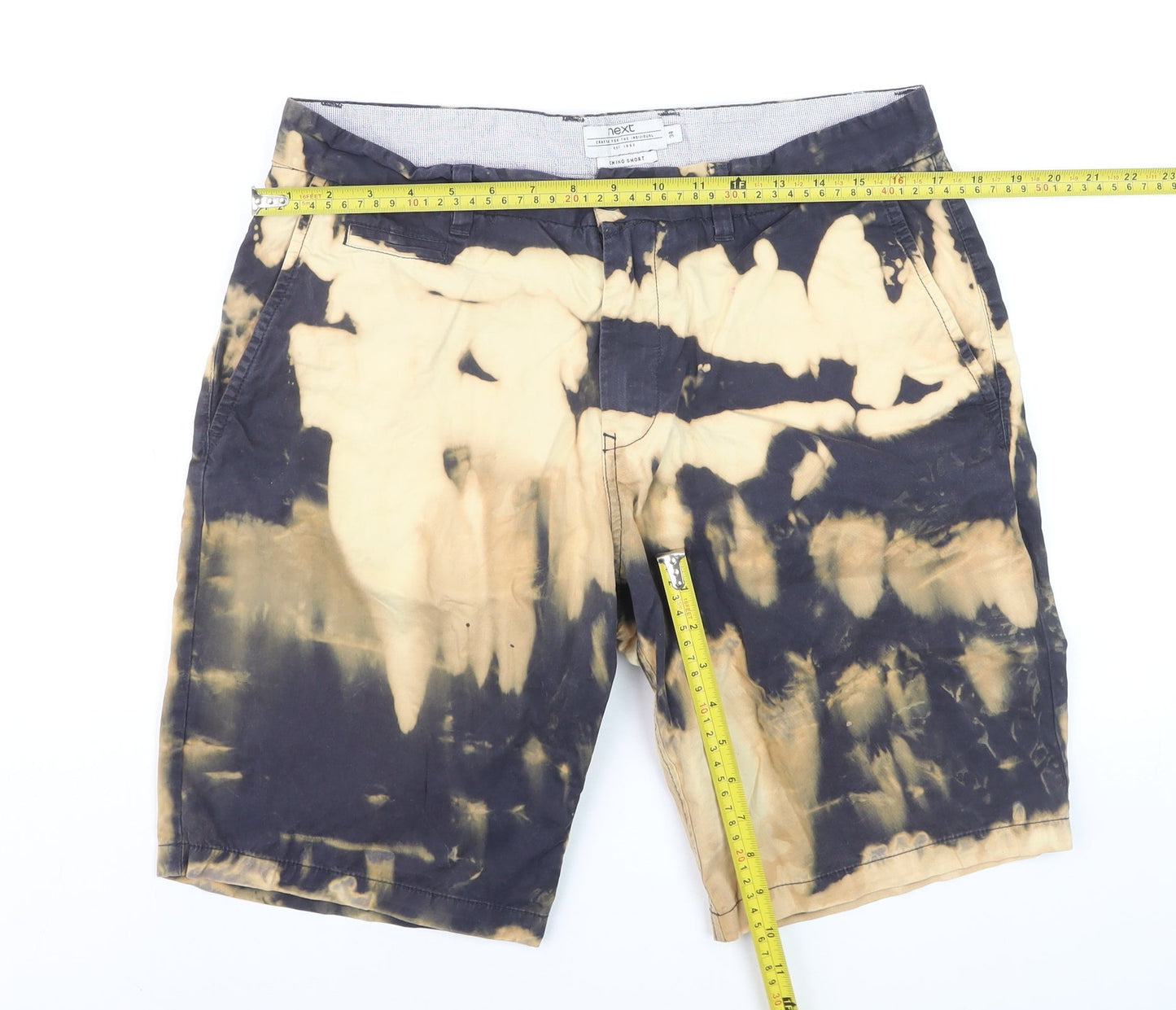 Next Men's Beige Black Tie-Dye Chino Shorts Size 34 Regular Fit