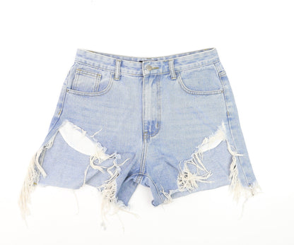 MOMOKROM Women Blue High Rise Distressed Cut-Off Denim Shorts Size 10