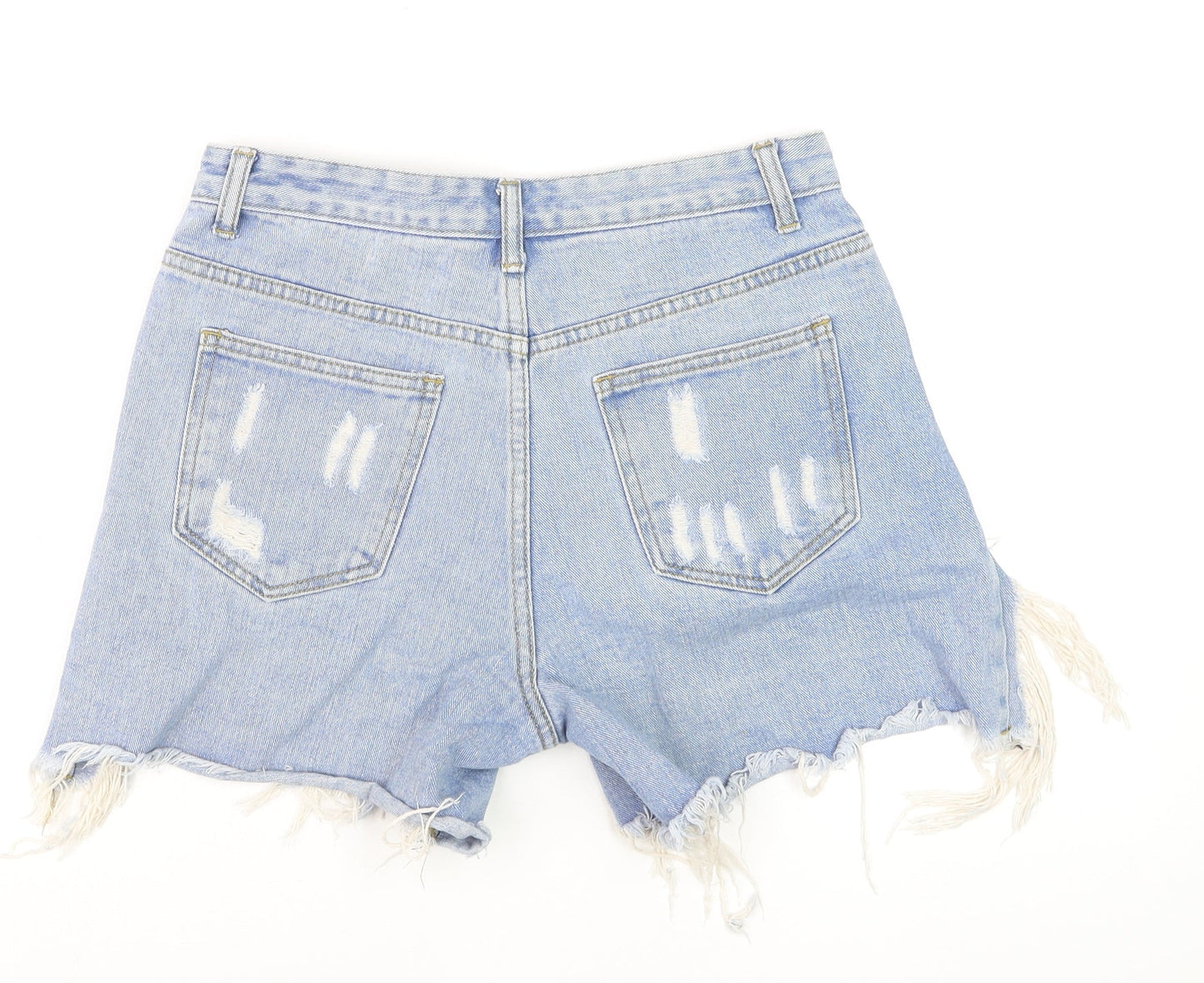 MOMOKROM Women Blue High Rise Distressed Cut-Off Denim Shorts Size 10