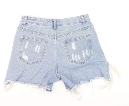 MOMOKROM Women Blue High Rise Distressed Cut-Off Denim Shorts Size 10