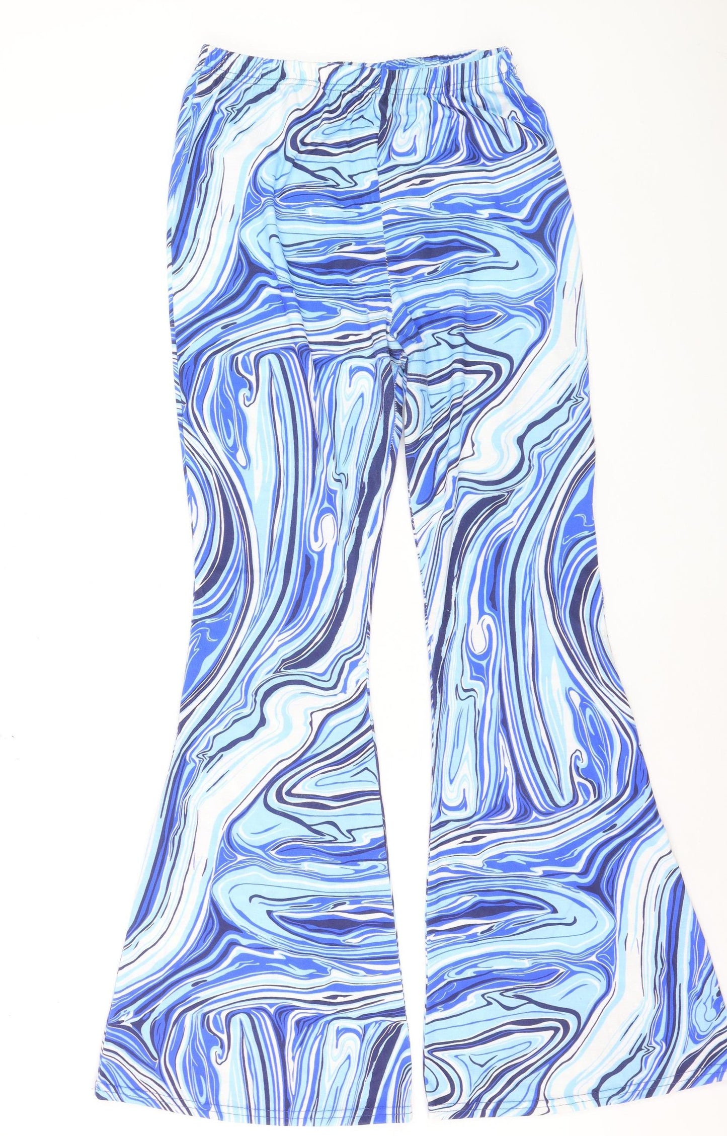 Boohoo Womens Blue Flared Trousers Size 14 Retro Stretch Polyester