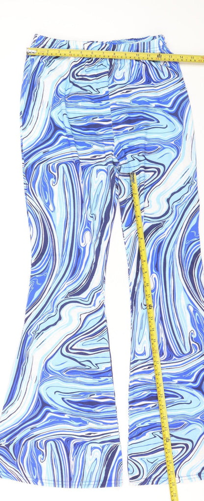 Boohoo Womens Blue Flared Trousers Size 14 Retro Stretch Polyester