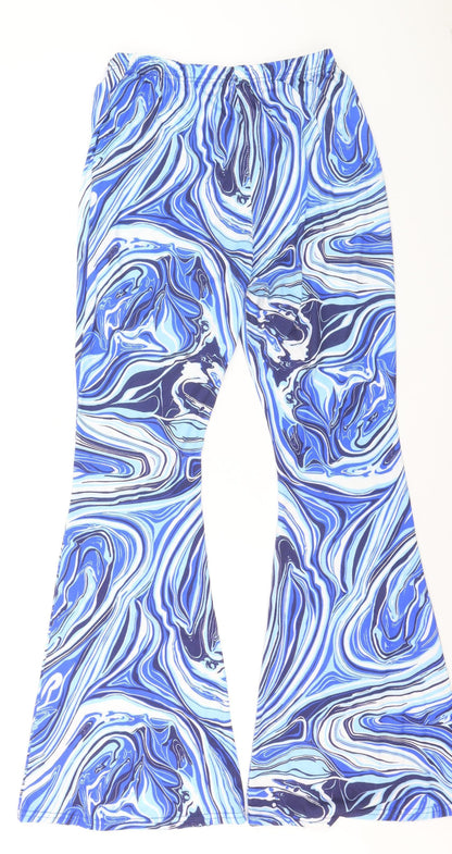 Boohoo Womens Blue Flared Trousers Size 14 Retro Stretch Polyester