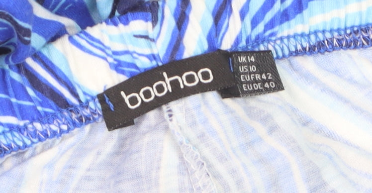 Boohoo Womens Blue Flared Trousers Size 14 Retro Stretch Polyester