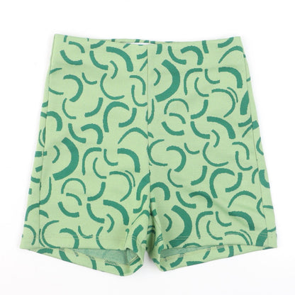 Bershka Women Green Geometric Knit Biker Shorts XS