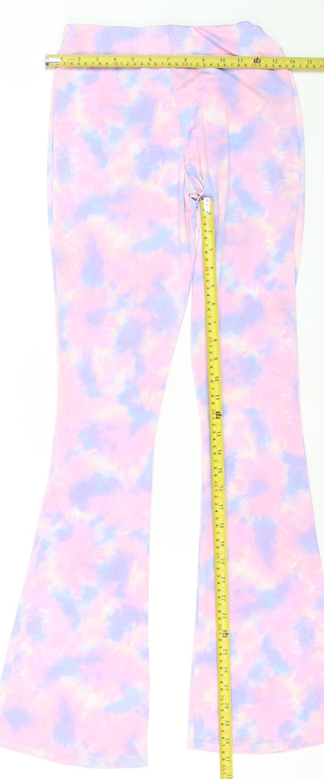 Boohoo Womens Multicoloured Flared Tie-Dye Trousers Size 8