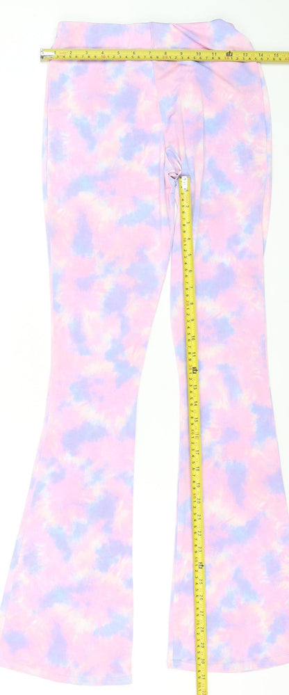 Boohoo Womens Multicoloured Flared Tie-Dye Trousers Size 8