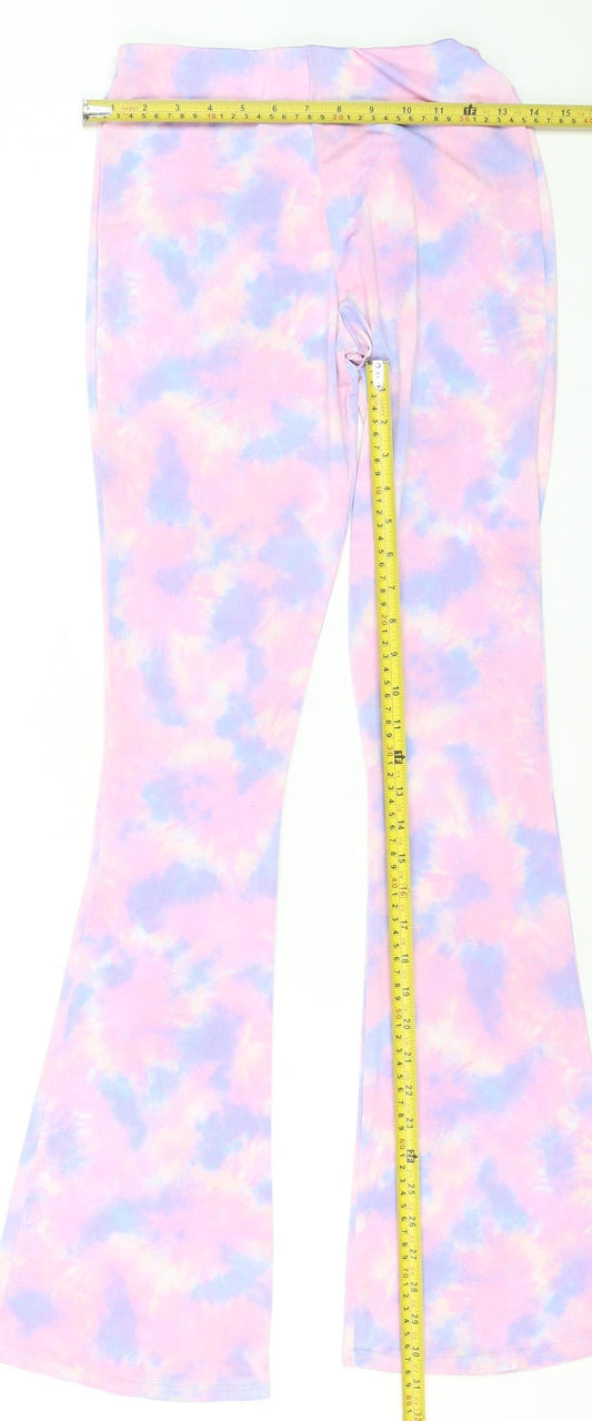 Boohoo Womens Multicoloured Flared Tie-Dye Trousers Size 8