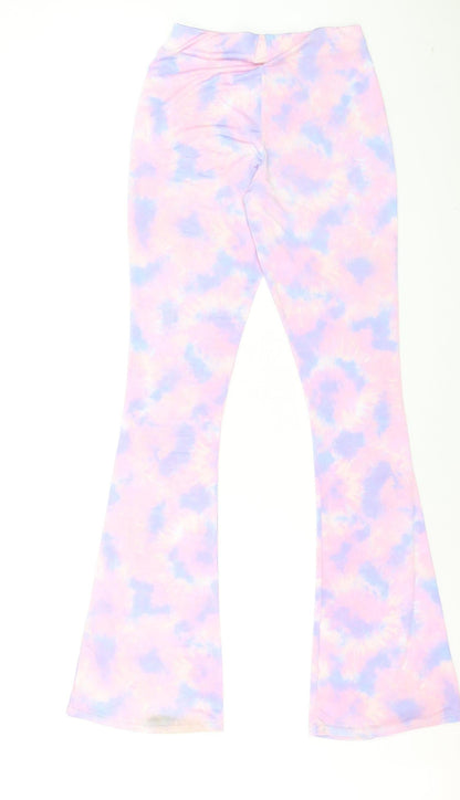 Boohoo Womens Multicoloured Flared Tie-Dye Trousers Size 8