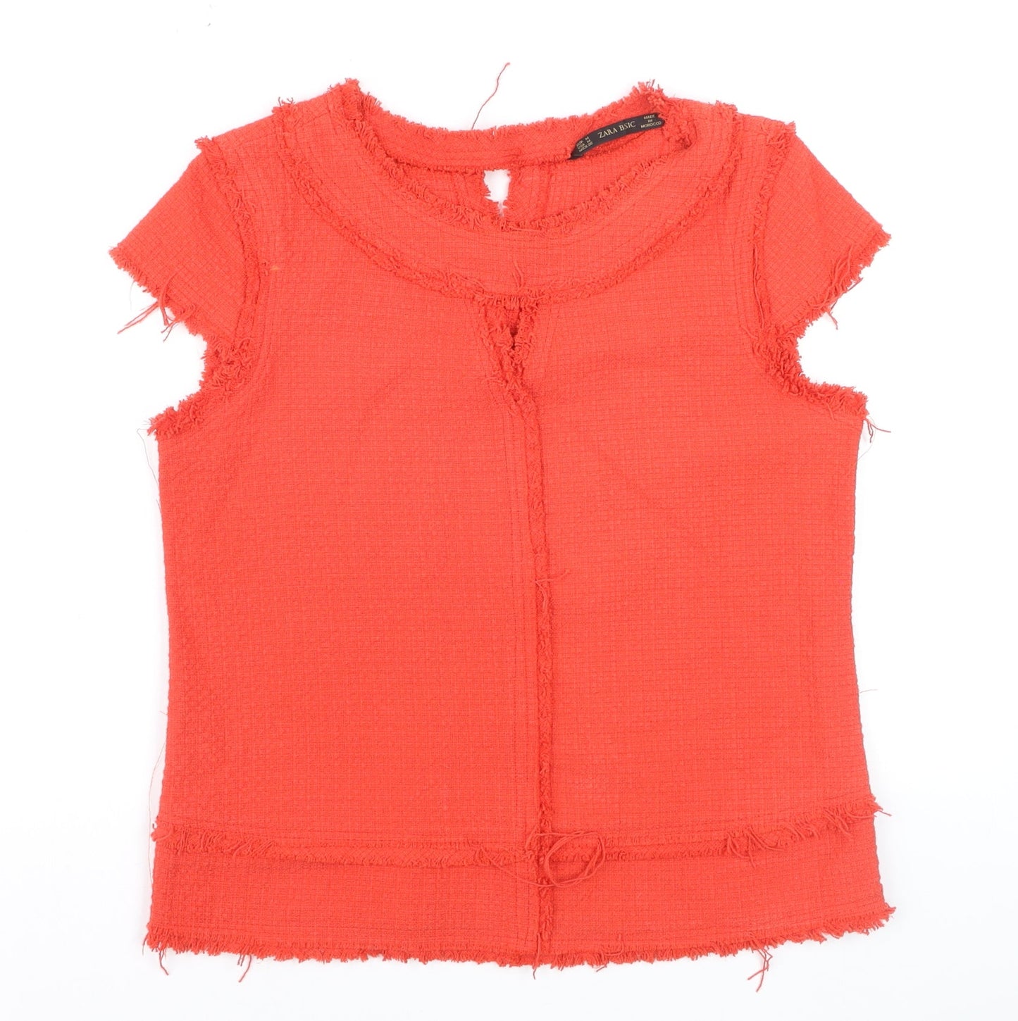 Zara Basic Women’s Red Short Sleeve Frayed Edge Blouse Size M