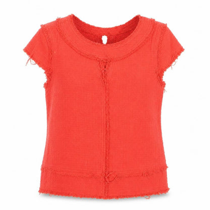 Zara Basic Women’s Red Short Sleeve Frayed Edge Blouse Size M