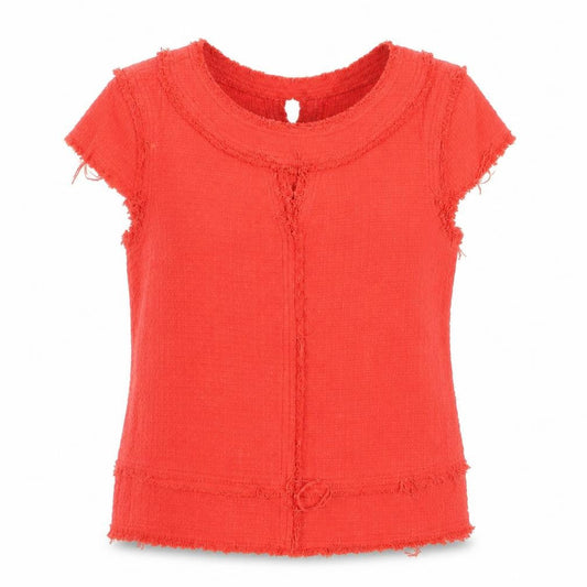 Zara Basic Women’s Red Short Sleeve Frayed Edge Blouse Size M