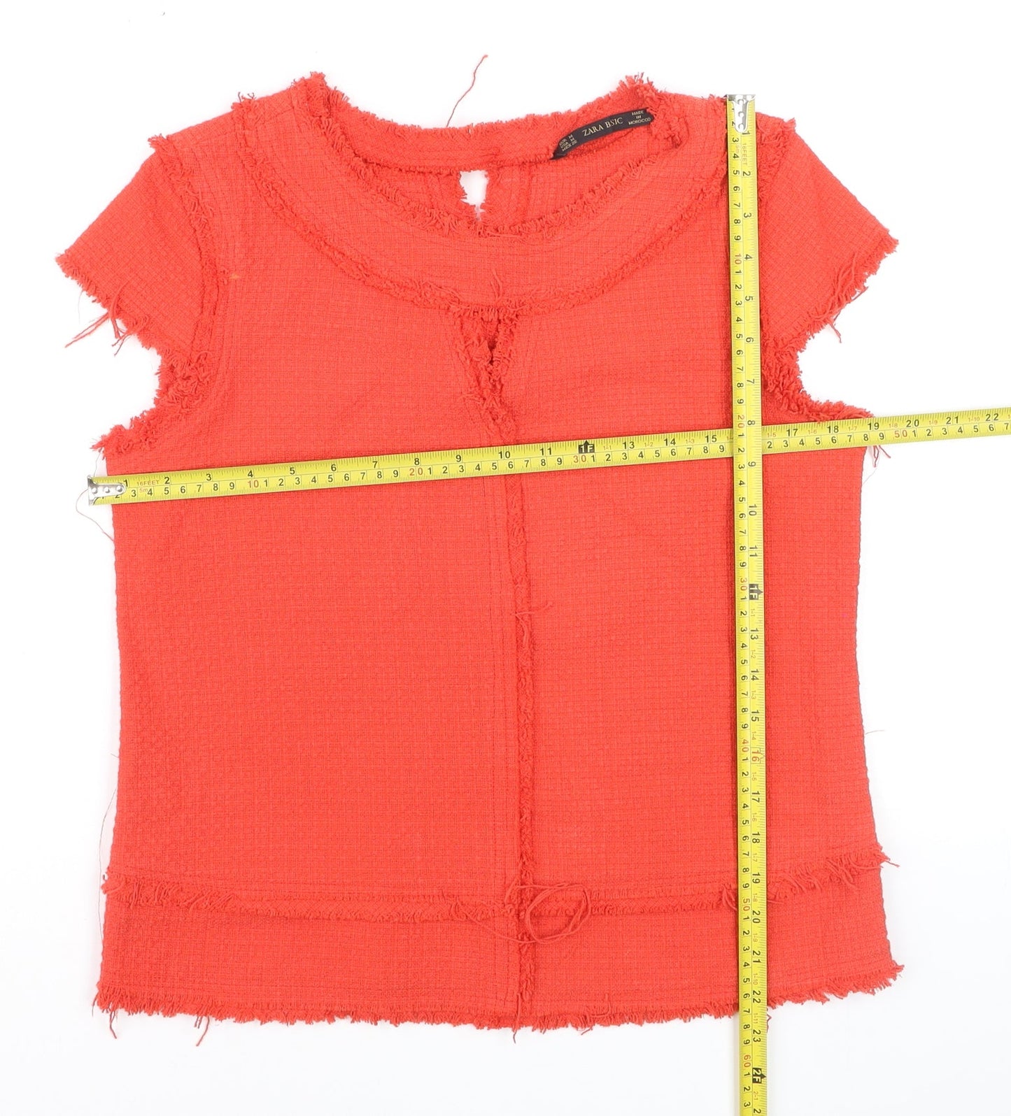 Zara Basic Women’s Red Short Sleeve Frayed Edge Blouse Size M